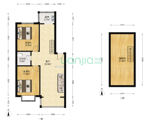 东方之珠 2室1厅1卫 85平方