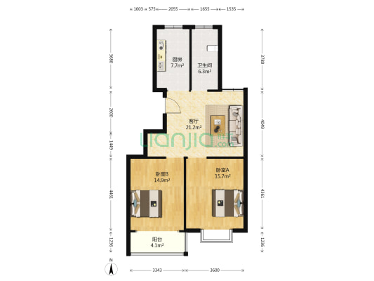华夏·春晓 2室1厅1卫 90平方