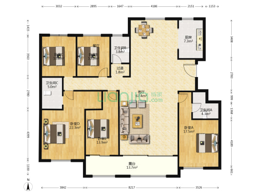 春风江南 5室1厅3卫 213平方