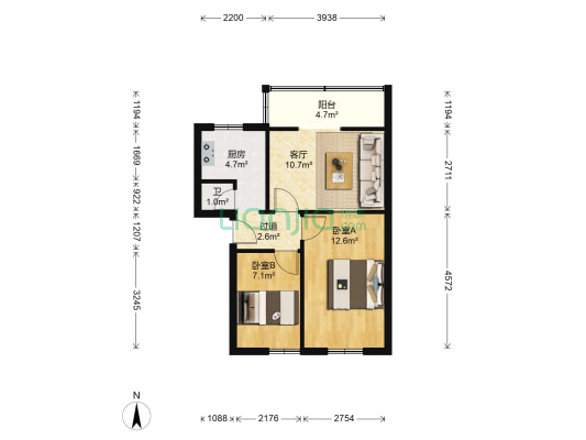 建设村 2室1厅1卫 57平方