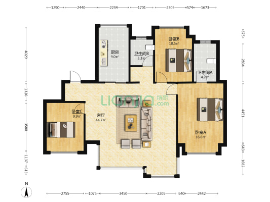 雍锦堰府 3室1厅2卫 122平方