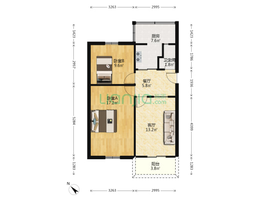 太升南路79号 2室2厅1卫 65平方