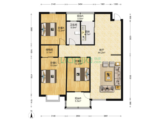 四季阳光 3室1厅1卫 146平方