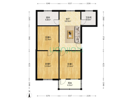 宝带一村 3室1厅1卫 92平方