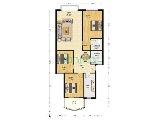 景湖苑 3室2厅2卫 120平方