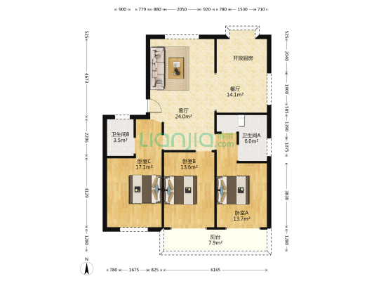 积玉小区 3室2厅2卫 128平方