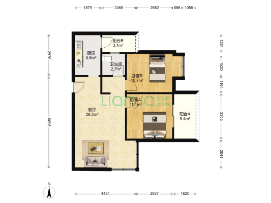 空港首座 2室1厅1卫 75平方