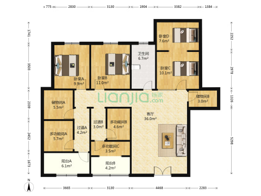 仟禧37度 7室1厅1卫 141平方