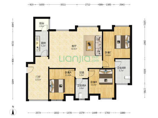 东城国际(崇州) 3室1厅2卫 114平方