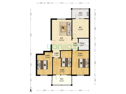 化二建五巷小区 3室2厅1卫 107平方