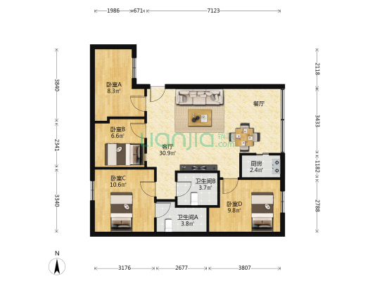 禺丰园一期 4室1厅2卫 99平方