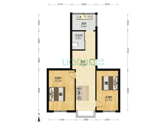 同建小区 2室1厅1卫 78平方