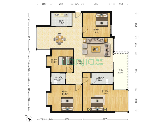 美好居 4室1厅2卫 151平方