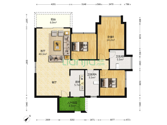 碧水云天II中央公馆 3室1厅2卫 115平方