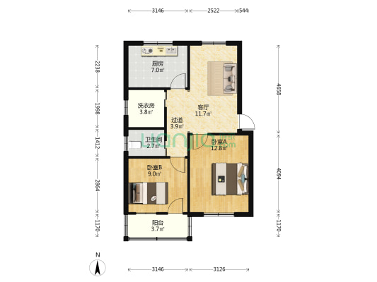 渔化桥河沿 2室1厅1卫 66平方