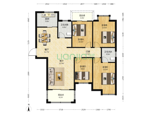 沁园小区 4室2厅2卫 137平方