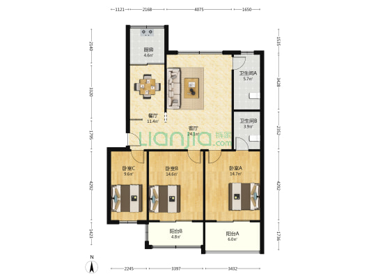 泰宁翠竹园 3室2厅2卫 119平方