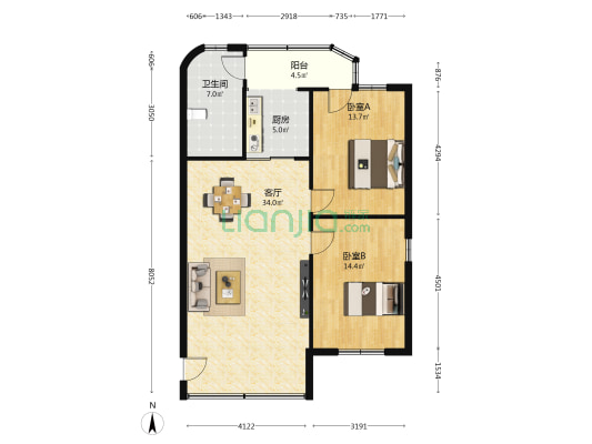 南宝花园 2室1厅1卫 88平方