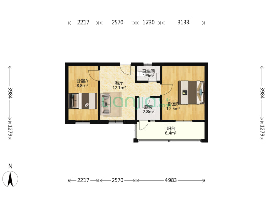许昌市鞋厂家属院 2室1厅1卫 51平方