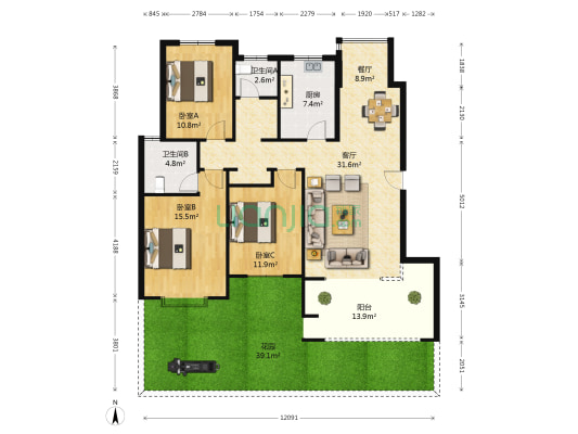 上街第一城雅园 3室2厅2卫 126平方
