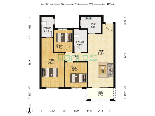 华发阳逻金茂逸墅二期 3室1厅2卫 96平方
