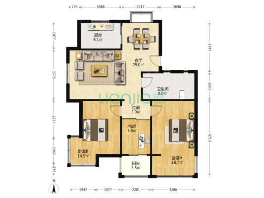 环城北路18-3号 3室1厅1卫 102平方