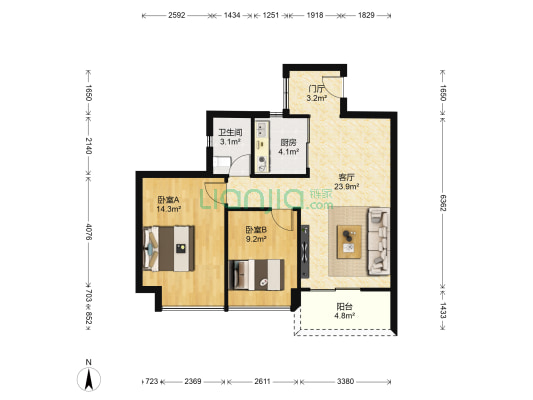 信义锦绣花园 2室1厅1卫 75平方