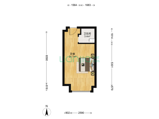 蔚蓝创新天地 1室0厅1卫 43平方