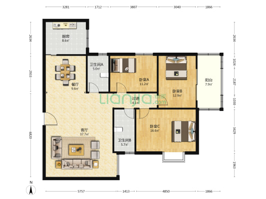 二十所社区 3室2厅2卫 151平方