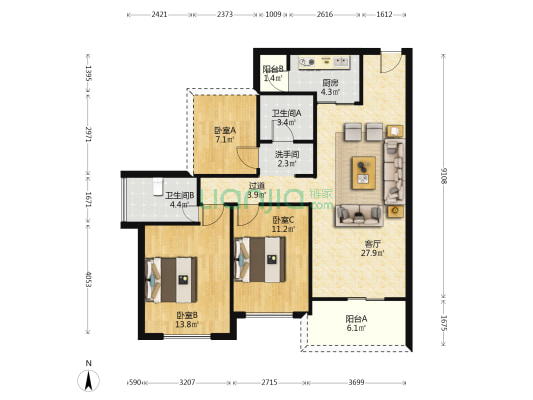 宝悦豪庭 3室1厅3卫 99平方
