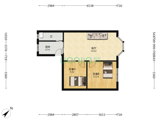 石家碾社区 2室1厅1卫 80平方