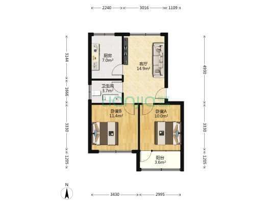 九冶生活区南院 2室1厅1卫 65平方