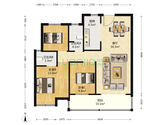 君尚·理想城 3室1厅2卫 111平方