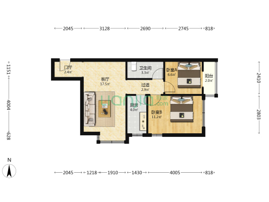 翡翠城东区 2室1厅1卫 69平方