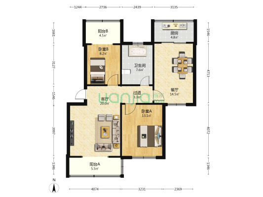 小店土地局宿舍 2室2厅1卫 99平方