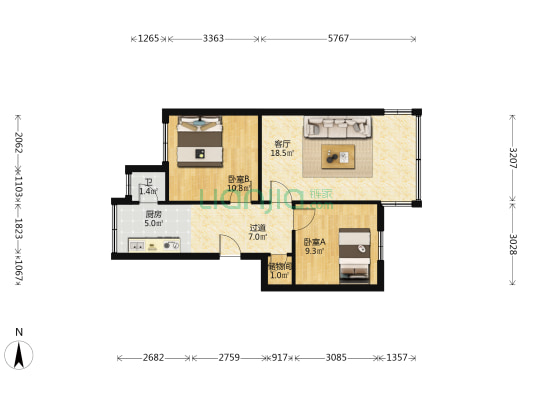 新华路99号 2室1厅1卫 63平方