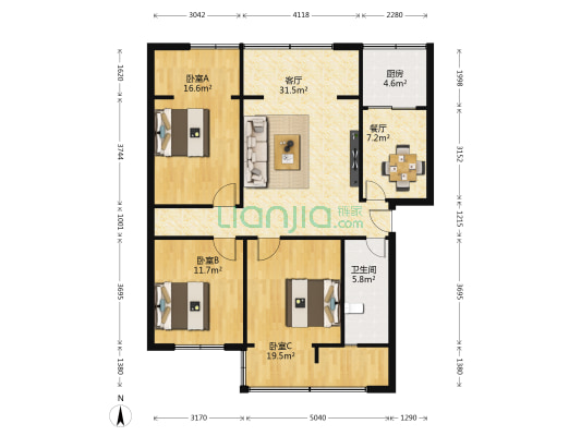 金盾路7号 3室2厅1卫 109平方