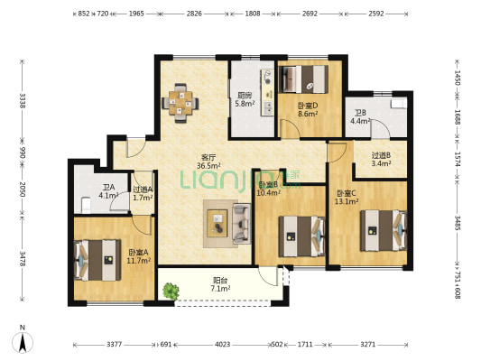 融创瀚海·大河宸院 4室1厅2卫 143平方