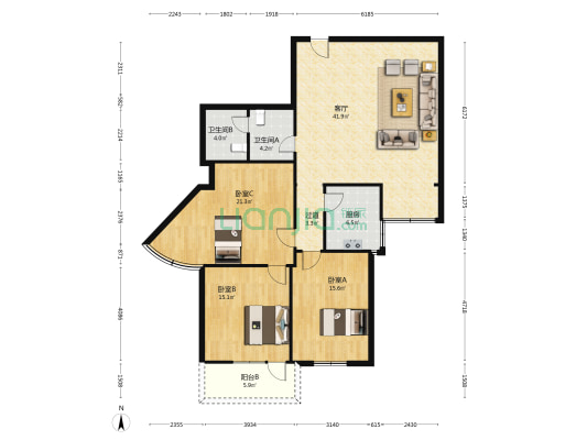 裕兴大厦 3室1厅2卫 155平方