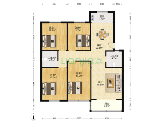 秦望花园 4室2厅2卫 143平方