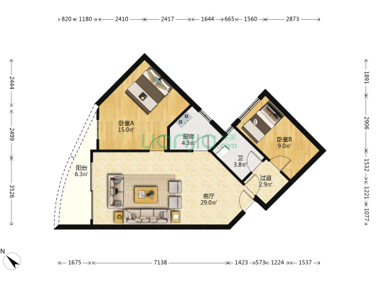 富邦大厦 2室1厅1卫 93平方