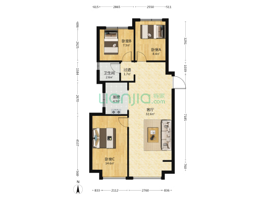 观林府 3室1厅1卫 101平方