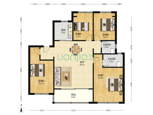 长江悦府 4室1厅2卫 141平方