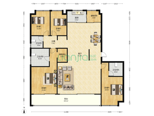 星叶云墅 4室1厅3卫 216平方