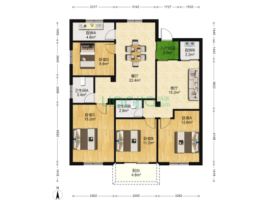 实达文华公寓 4室2厅2卫 116平方