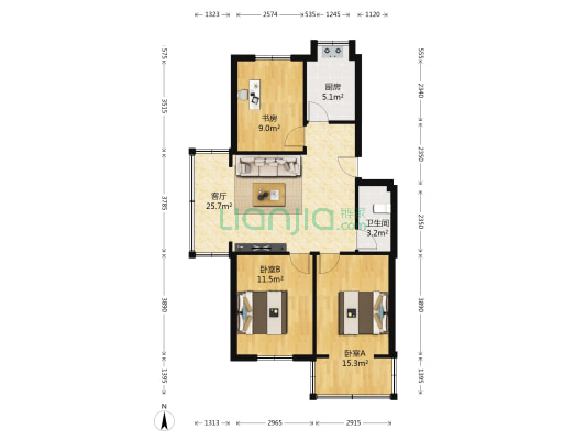 双庆路45号院 3室1厅1卫 78平方