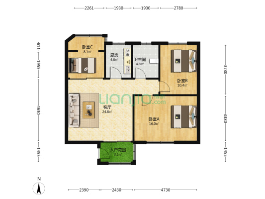 華園 3室1厅1卫 87平方