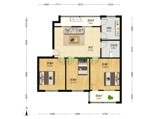东关北巷119号 3室1厅1卫 97平方
