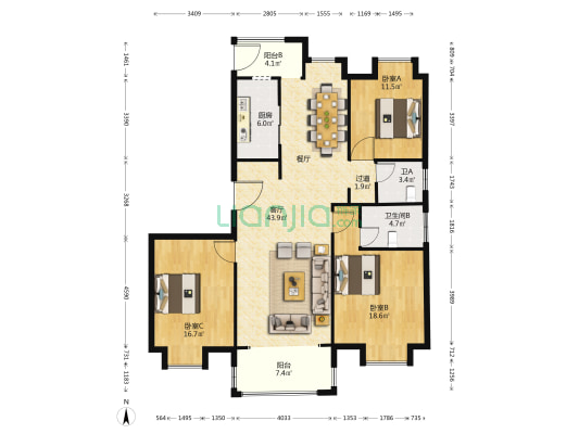 品味紫园 3室1厅2卫 152平方