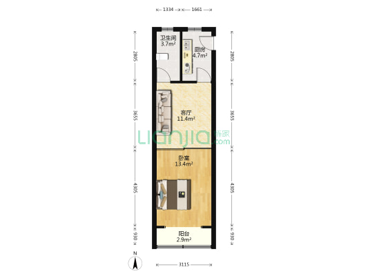 上钢三村 1室1厅1卫 47平方